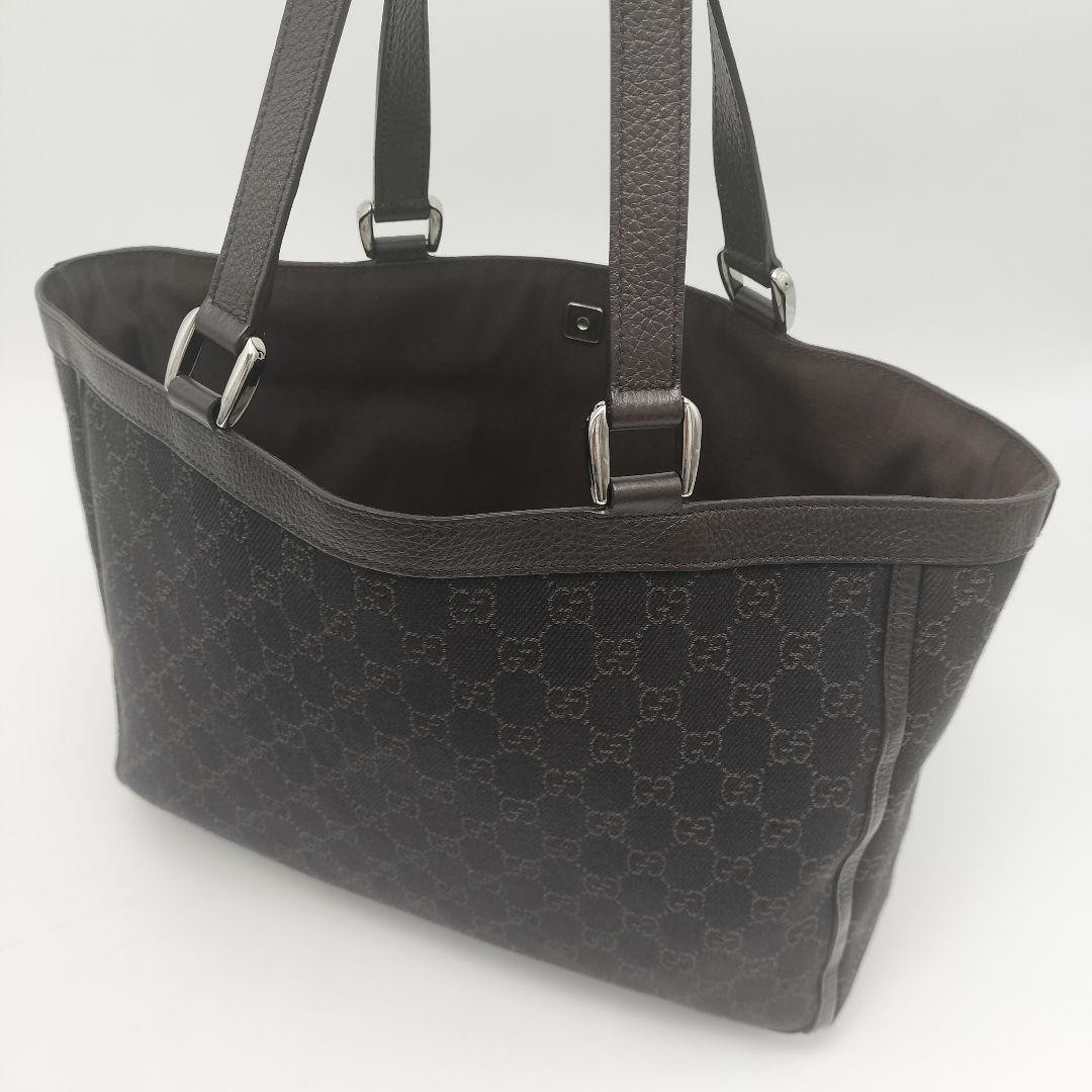 Gucci Tote Bag GG Canvas Leather Dark Brown Authentic Near Mint thumbnail 4