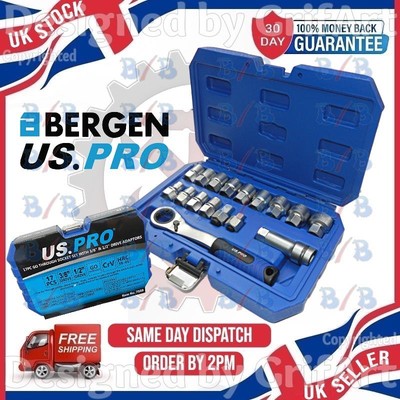 USPRO 17-TEILIGES METRISCHES RATSCHENSTECKSCHLÜSSELSATZ 3/8 ZOLL & 1/2 ZOLL ANTRIEBSADAPTER