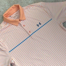 Under Armour The Playoff Polo Orange Blue White Striped Men's L Golf Shirt