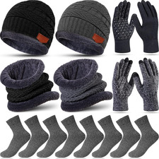10 Pieces Winter Hat Beanie Scarf Touch Screen Gloves and Sock Set Slouchy Knit 