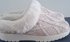 Skechers BOBS Memory Foam Cable Knit Faux Fur Women's Clog Slippers Beige