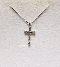 Stunning Italian White Crystal Cross Pendant  With 925 Silver Chain
