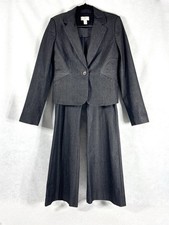 Ann Taylor Loft 2PC Pant Suit Women  s 4 Black Blazer Buttons Pinstriped Career