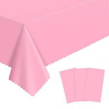 3 Pack Plastic Pink Tablecloth, 54 X 108Inch Spring Table Cloth Scalloped Pin...