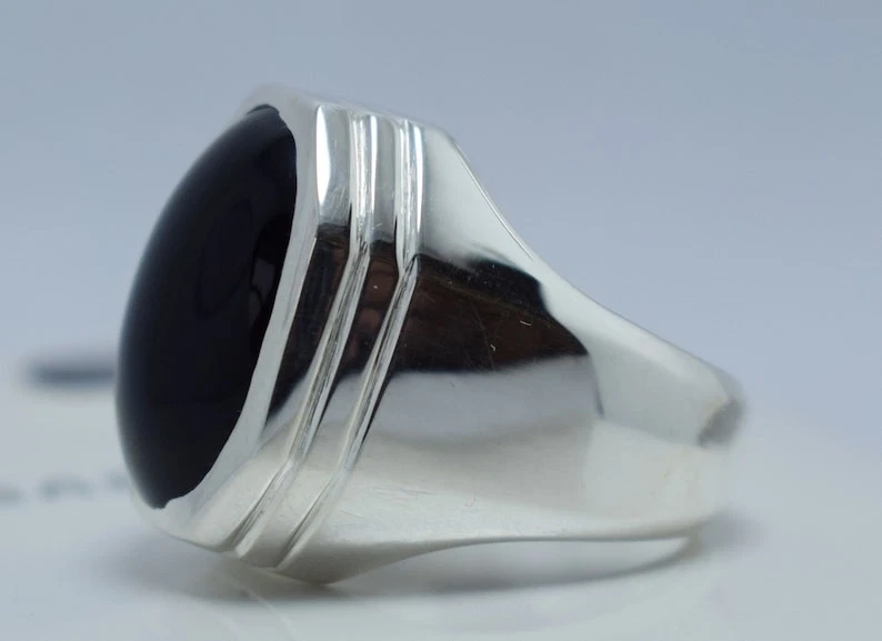 Anel masculino preto escuro vermelho iemenita Aqeeq ágata Yamni Akik Aqiq anel Aqeeq - Imagem 4 de 4