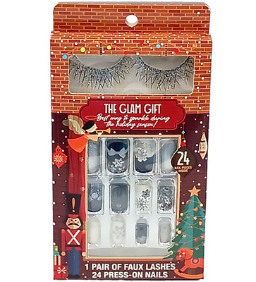 The Glam Gift 1 Pair Of Faux Glitter Lashes 24 Winter Themed Press On Nails New