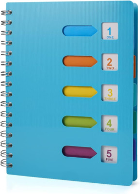 A5 Notizbuch mit Register und Spiralbindung, 5 Index-Fahnen, N