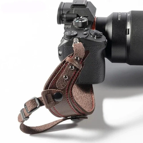 Correa de muñeca de cuero con agarre Correa de mano para cámara DSLR marrón negro - Imagen 3 de 11