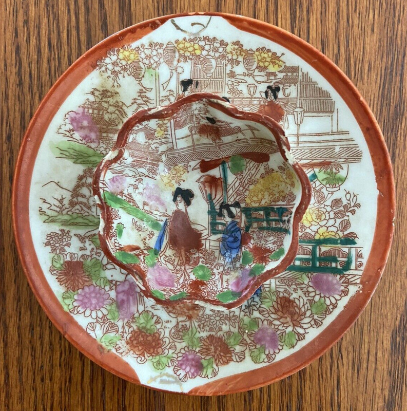 Vintage Japanese SERVING BOWL SET 2-PIECE Three Legs Hand Painted