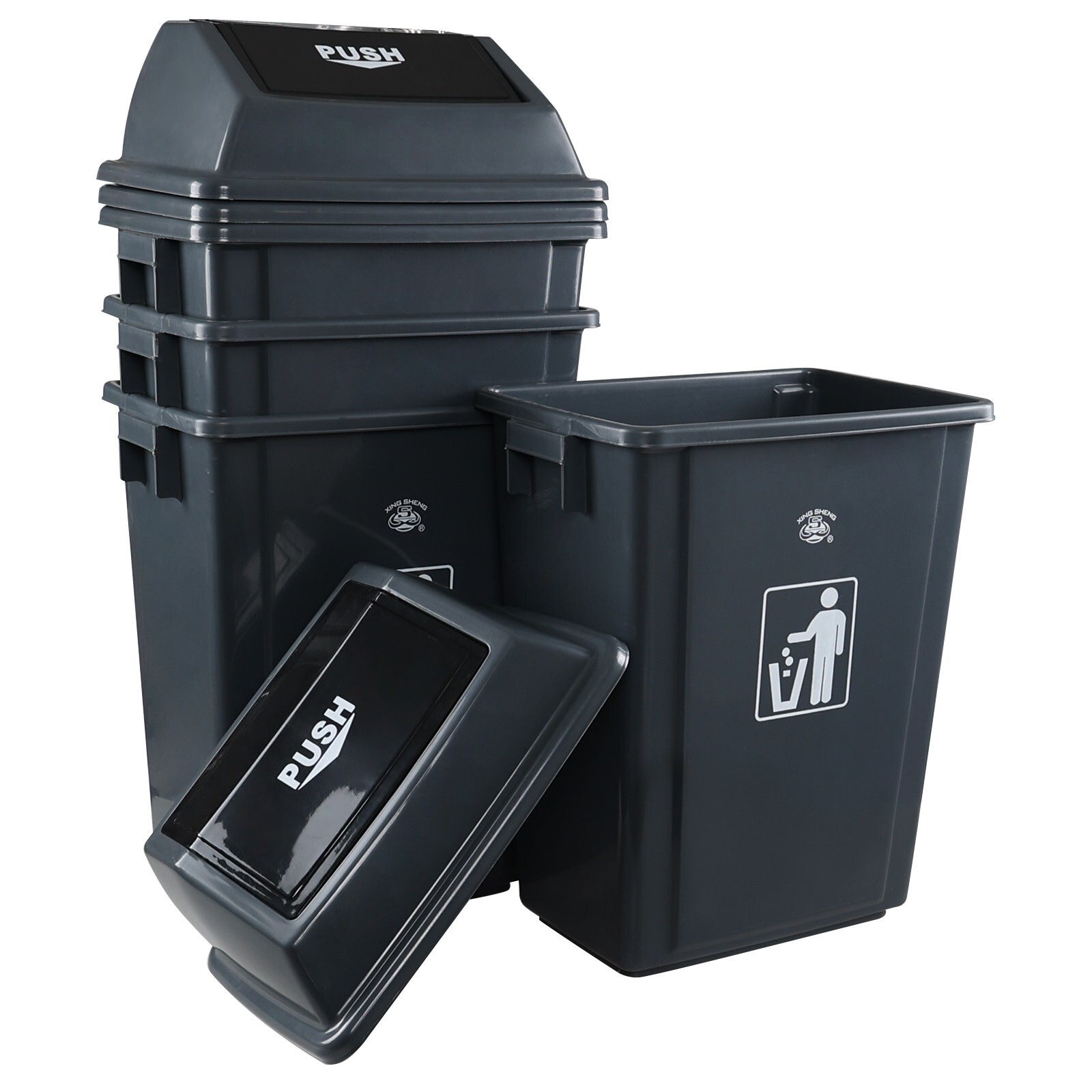 4 Packs 18 Gallon Large Commercial Trash Can, Plastic Tall Garbage Can Outdoor