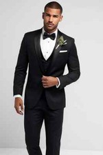 Men's Classic Black Shawl Lapel 3-Piece Tuxedo 40L, Waist-34, Length-34
