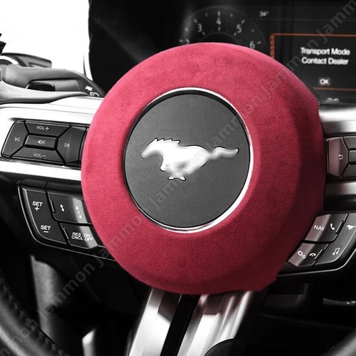 Wine Red Alcantara/Leather For Ford 2015-2021 Mustang Steering Wheel Trim Cover - Picture 4 of 5