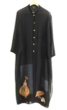 Citron Santa Monica Duster Maxi Silk Chiffon Art-Wear Button Up Long Slit SizeXL