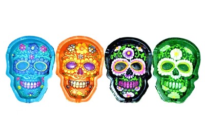 FLORAL SKULL ASHTRAY-  POLY RESIN- Choose Color - FREE SHIPPING