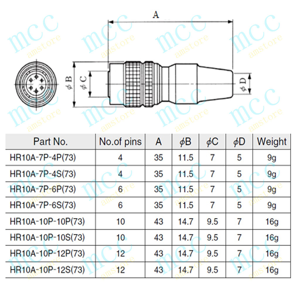 Hirose 4 Pin Connector, HR10A 7P 4s(73)HR10A 7R 4P(73) , 4pin