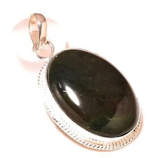 Green Moss Agate Oval Natural Gemstone Silver Overlay Handmade Pendant A1707