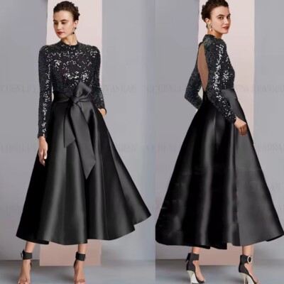 Sparkle Sequin Mother of the Bride Dresses A-Line Satin Wedding Guest Gowns Back