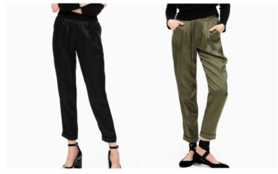 NWT Splendid Women's Satin Slub Paper Bag Pants Green Black XS S M L XL $160