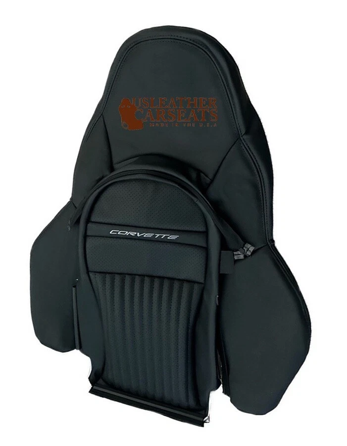 Cubierta de asiento de cuero perforada trasera inclinada para conductor deportivo Chevy Corvette 98-2003 negra Foto 2 de 4