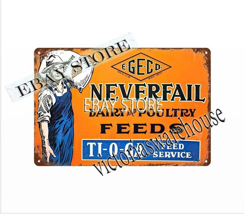 TIOGA FEED neverfail SERVICE FARM metal tin sign