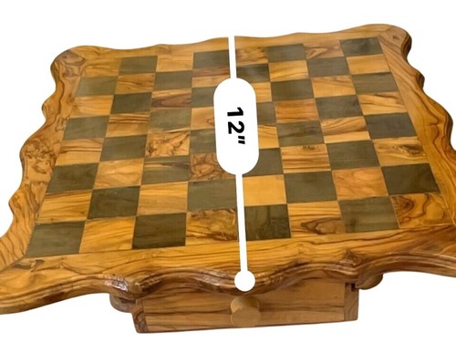 Handmade Olive Wood Chess Set With Storage Drawers 12" X 3" Natural Grain Patter - Picture 9 of 22