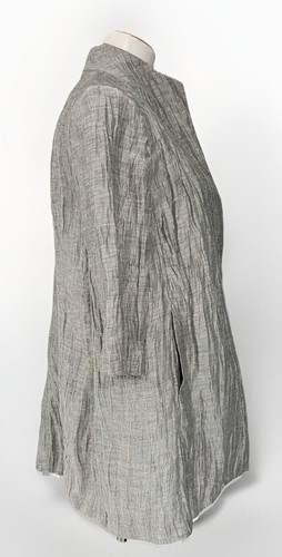 Eileen Fisher Gray Crinkled Linen 3/4 Sleeve Open Jacket Coat Pockets Italy M - Picture 4 of 8