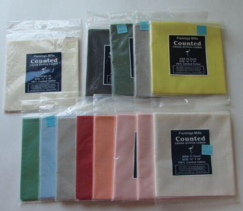 13 Packages Flamingo Mills 11 14 18 22 Aida 100% Cotton Cross Stitch Fabric NOS