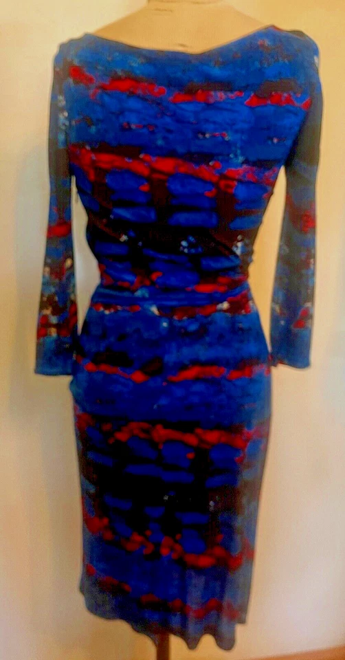 Issa London Blue Pattern Faux Wrap Stretch Jersey Dress 100% Viscose US 6 UK 10 - Image 4 of 4