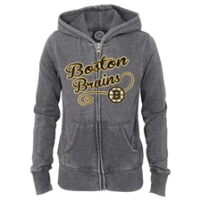 Boston Bruins NHL Girls' Grey Full Zip Fleece Hooded Jacket (4-16)