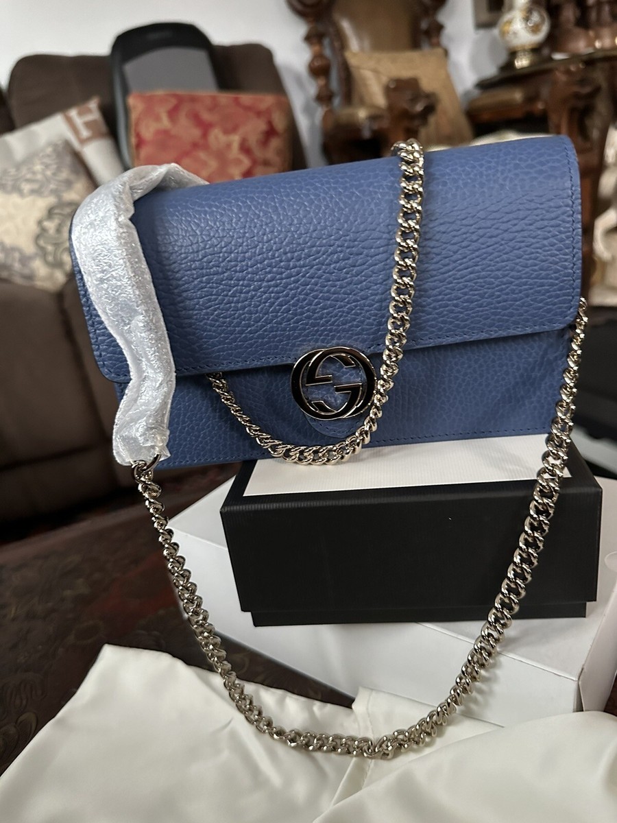 Gucci Interlocking G Chain Wallet Crossbody Blue NEW WITH Gucci Interlocking G Chain Wallet Crossbody Blue NEW WITH