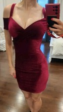 Guess Velour Maroon Off The Shoulder Dress Size 0