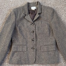 Vintage Blazer Womens Sz M Brown Boucle Academic Preppy Professor Business