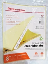 Office Depot 3-Ring Dividers all Clear Tabs 8 1/2" x 11" 12 Total Sheets