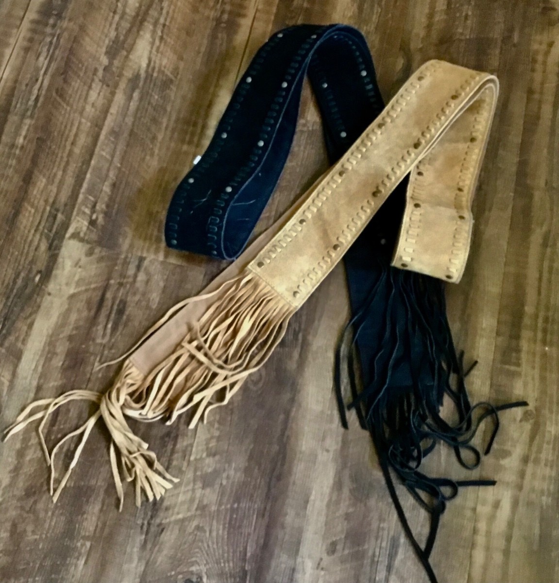 Free People Blaire Fringe Wrap Belt Suede Studded Wide Tie 