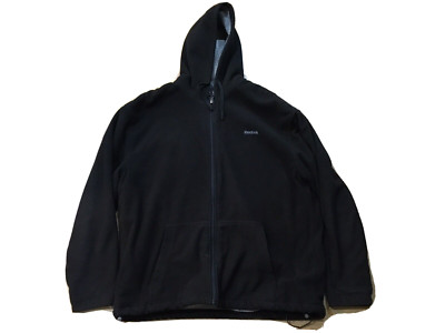 Mens Reebok Black Long Sleeve Hoodie Sweatshirt L large Full Zip Sweater polyest