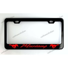 Mustang Red Logo License Plate Frame Custom Made Of Black Powder Coated Metal