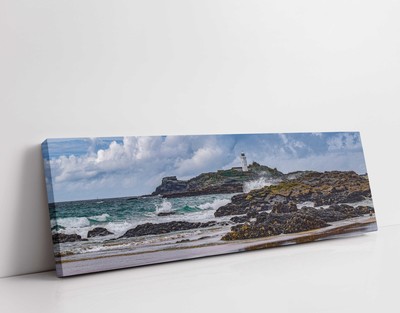 Godrevy Leuchtturm North Cornwall. Panorama Leinwand Bild Druck Atemberaubendes Bild