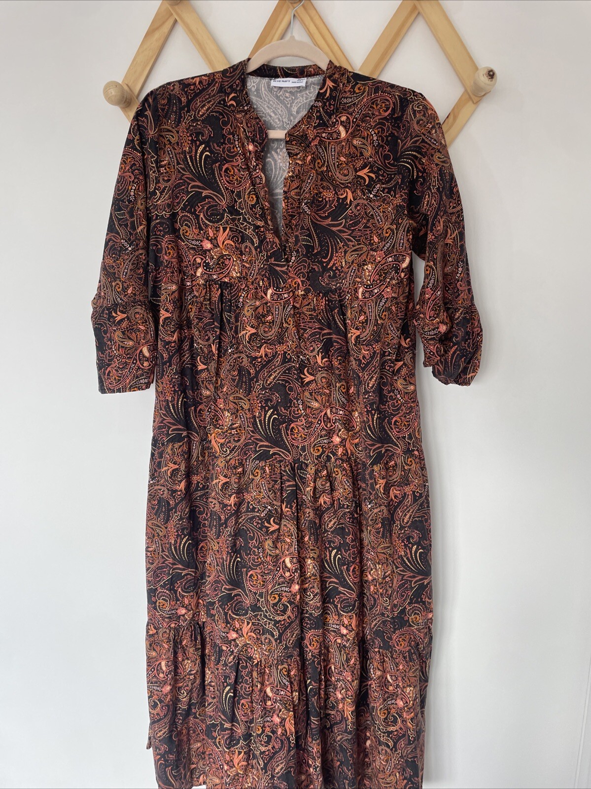 BLUE NAVY Black Orange Pasiley Patterned Long Sle… - image 1