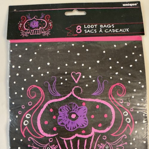 Party Loot Bag Treat Favor Goody Black Purple Pink Cupcake Girls - Picture 2 of 4