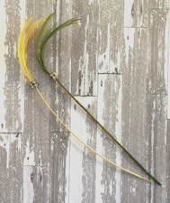 Antique Vintage Millinery Feather Long Quill Yellow/Green w Rhinestones for One