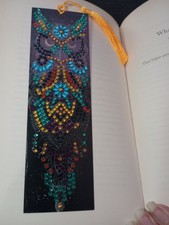 Handmade Diamond Art Owl Bookmark 7.75" Black with Yellow Tassel Sealed