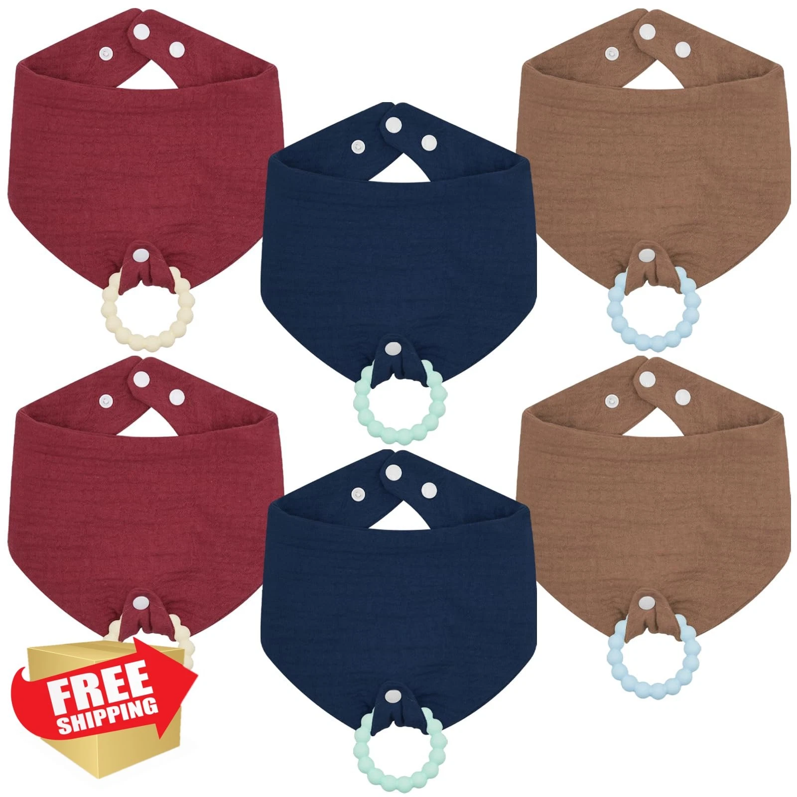CUXFLS Baby Bibs Teething Toys 0-24 Months 6 Pack