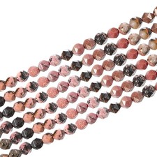 Faceted Polygon Stone, 6 6 mm Natural Faceted Diamond Round Stone, Black Pink