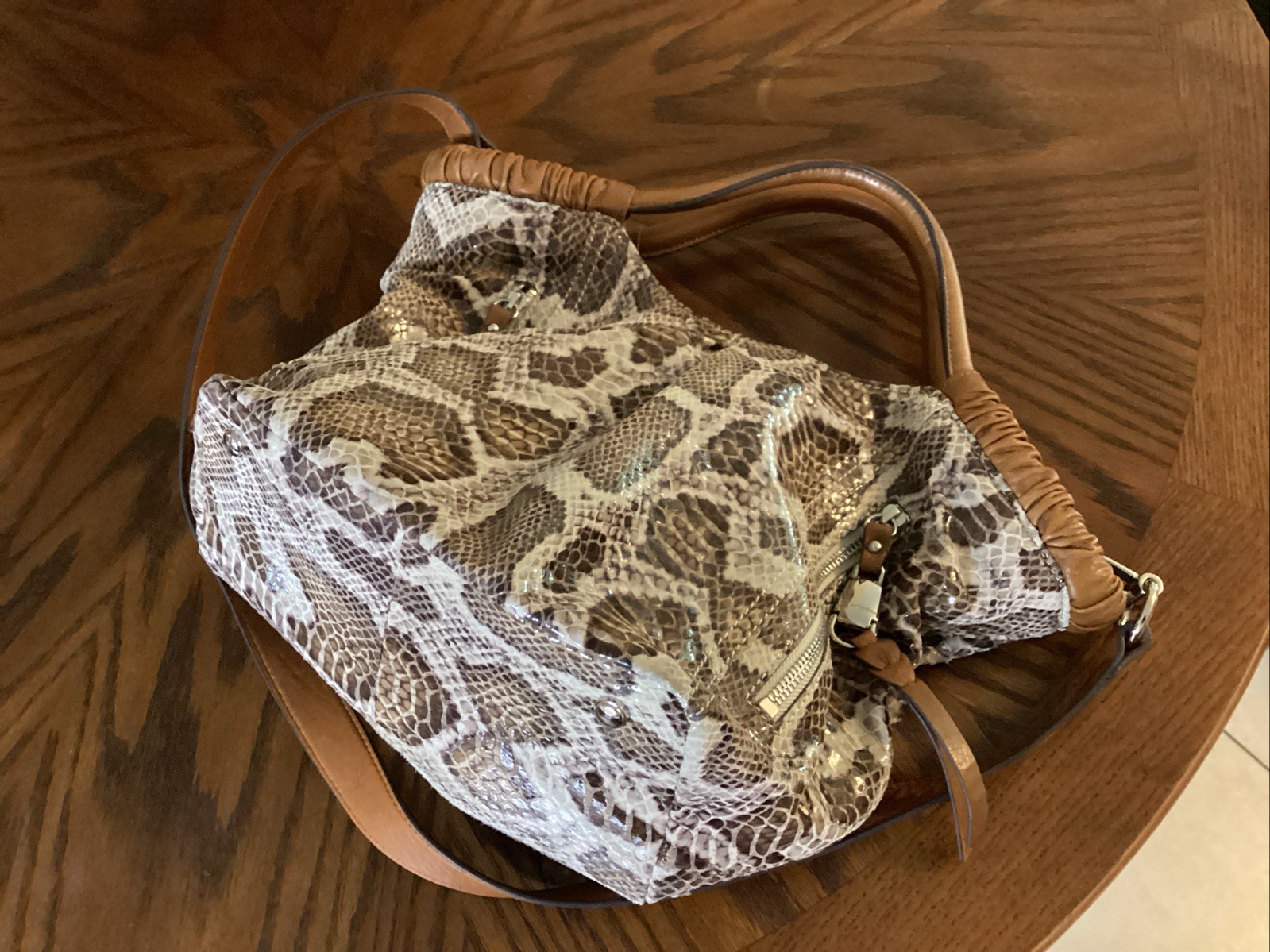 B. Makowsky Snake Python Print Leather Handbag To… - image 1