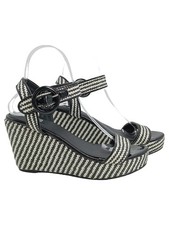 U Collection Damen Wedges Sandalen Gr. 38 Mehrfarbig Schwarz-Weiß Elegant