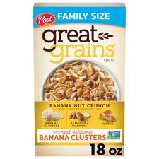 Post Great Grains Banana Nut Crunch Whole Grain Cereal Crunchy 18 oz Box Healthy
