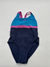 Speedo One Piece Youth Girl 12Y Embroidered Logo Multicolor .. 33016