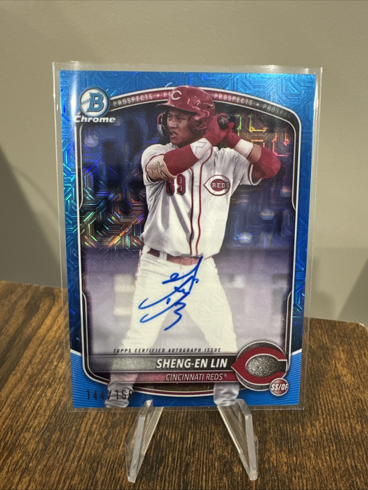 Sheng-En Lin Reds Bowman 2025 Blue Mojo Auto Numbered to 150