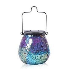 Mosaic Solar Lantern Outdoor Hanging Waterproof Glass Purple Lantern Colourful