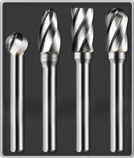 4Pcs Carbide Burr Set 1/4 Shank Aluminum Cut Wide-Flute Cut Die Grinder Bits R